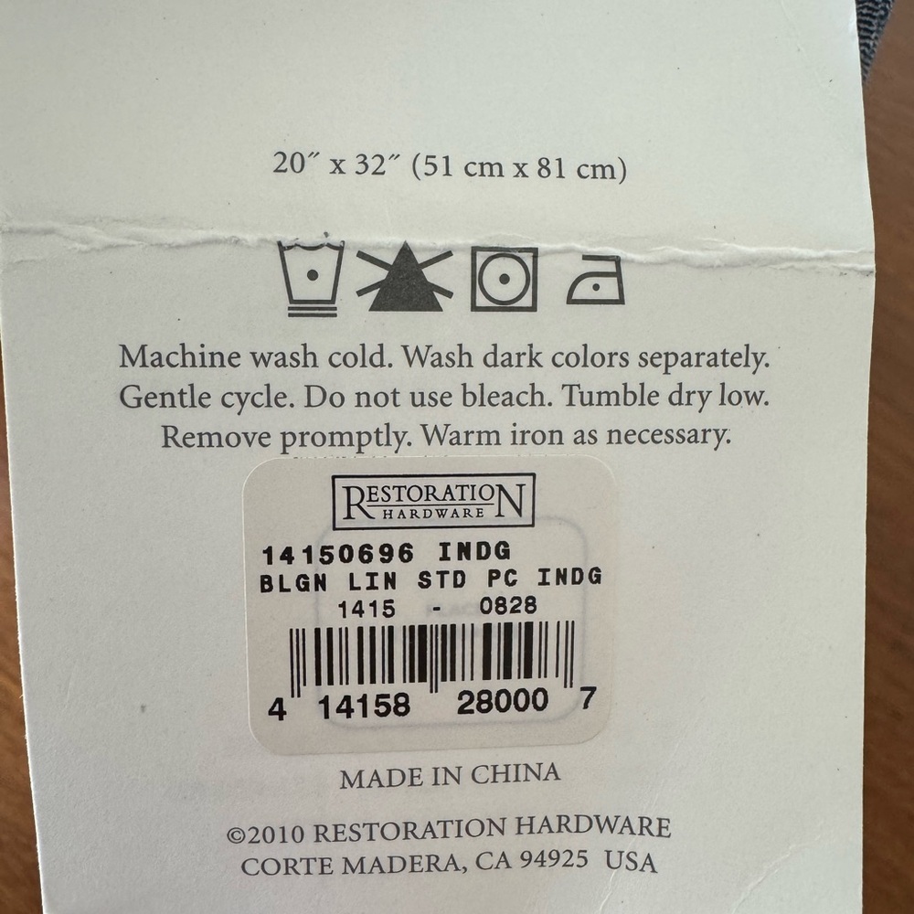 NWT RESTORATION HARDWARE Belgian Linen Vtg Washed 2 Standard Pillow Cases Indigo - Picture 4 of 8